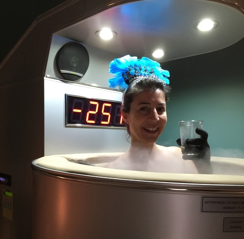 Chilled Cryospa patient enjoying the cryo therapy